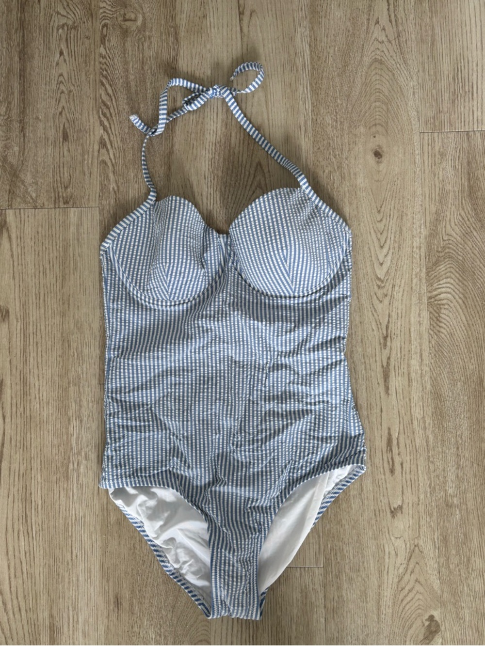 Blue and White Pinstripe J. Crew Women’s One Piece Swim Suit